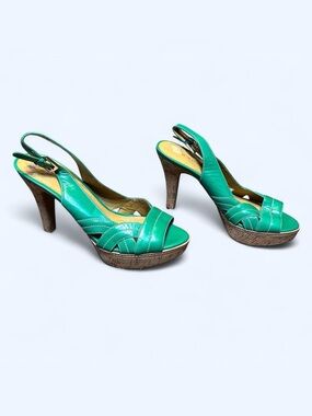 Y2K Green Slingback Platform Heels by Nine West!